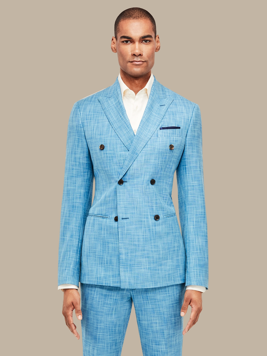 Custom Wool Silk Blue Pattern Suit