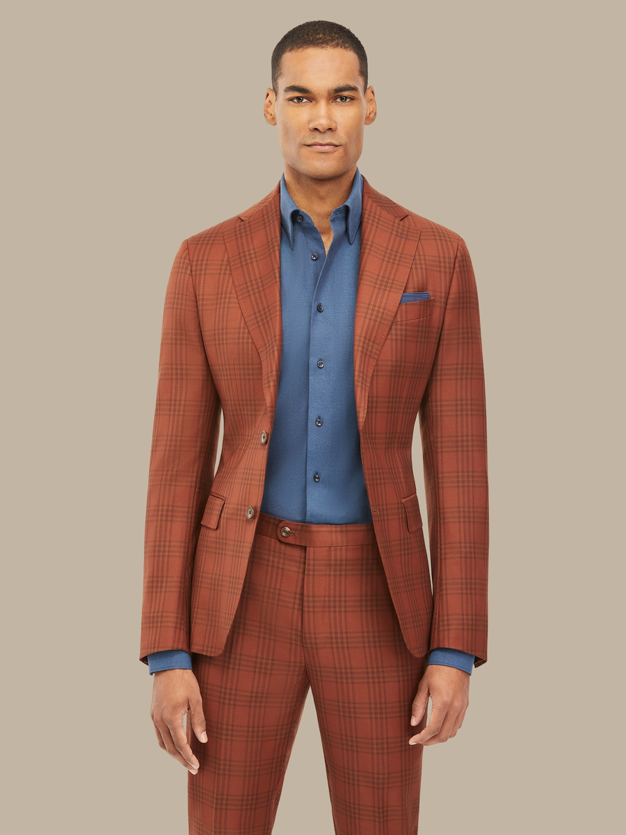 Worsted Wool Nutmeg Orange Check Suit